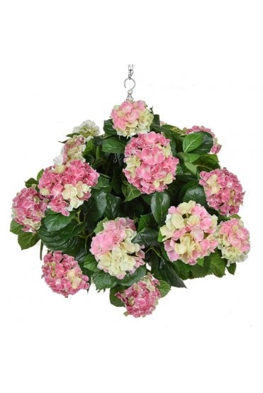 Artificial 25cm Hydrangea Ball Hanging Basket Pink