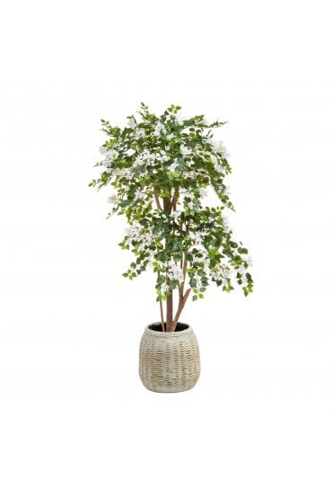 Artificial Bougainvillea White in Bamboo Pot 