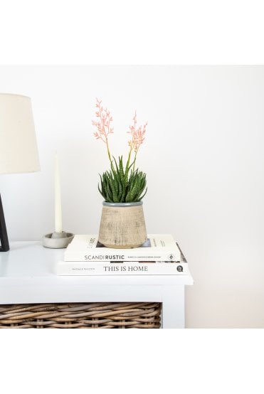 Artificial Potted Flowering Aloe Pink