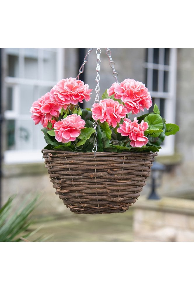 Artificial Geranium Pink Hanging Basket 