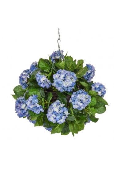 Artificial Hydrangea Hanging Basket Ball Blue