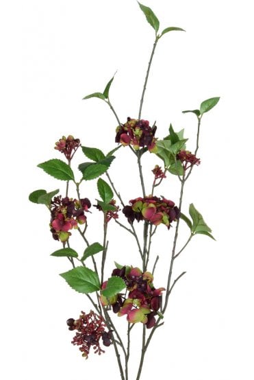 Artificial Hydrangea Mini Multi Head Stem  Burgundy/Green