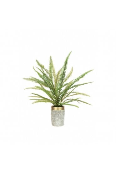 Artificial Potted Fern Bronze Rim Planter