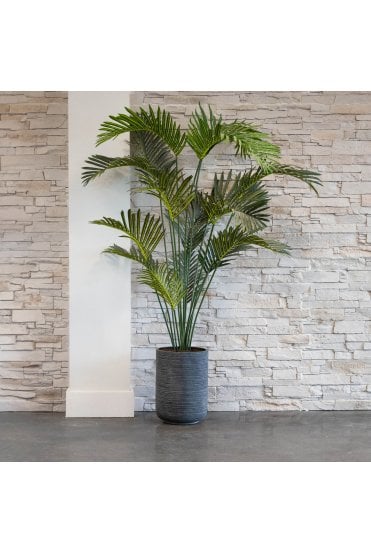 Tall Round Grey Ribbed Planter
