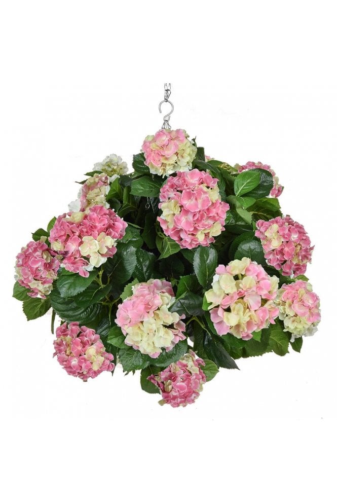 Artificial 25cm Hydrangea Ball Hanging Basket Pink