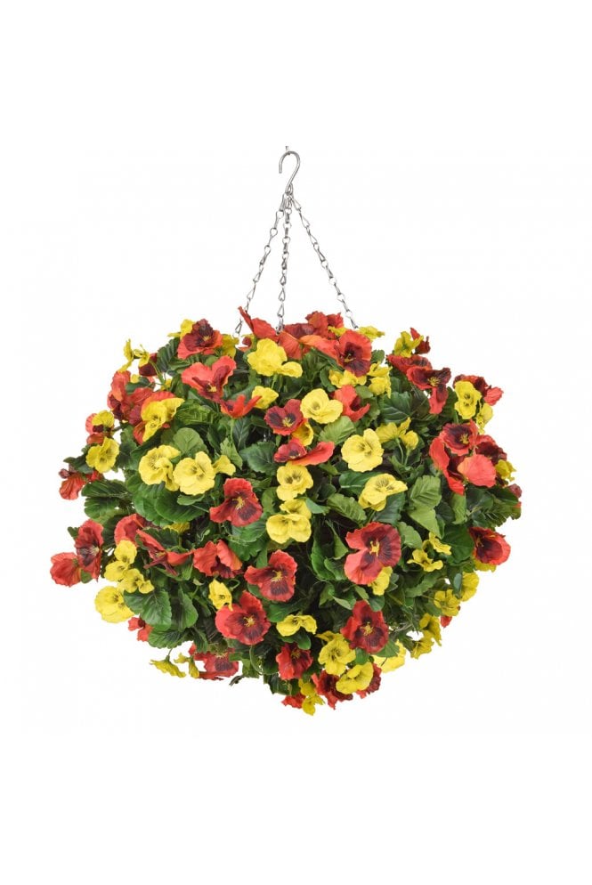 Artificial 40cm Large Yellow and Orange Pansy Ball