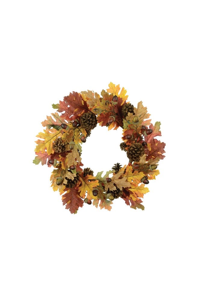 Artificial Autumnal Wreath Mixed Oak Foliage