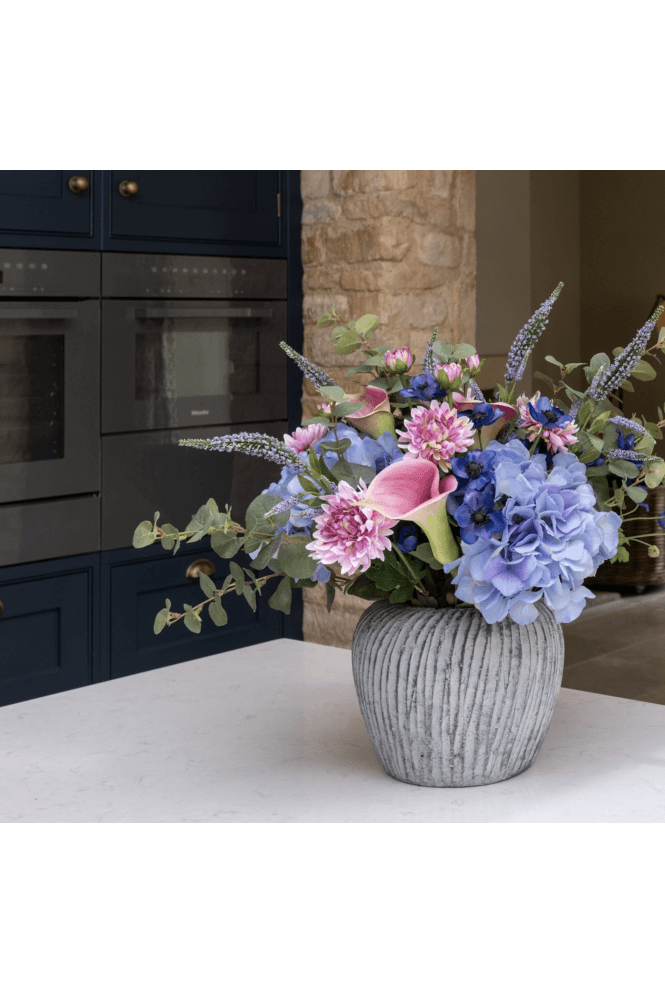 Artificial Hydrangea Display in Grey Pot