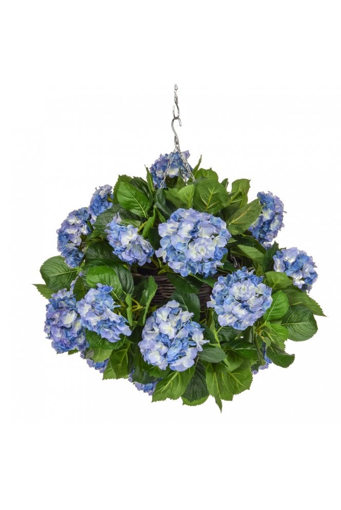 Artificial Hydrangea Hanging Basket Ball Blue